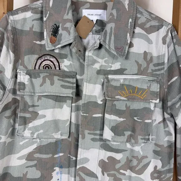 Dear John Camo Embroidered KINDNESS Button Up Jacket #1290 Size SMALL - Picture 3 of 7